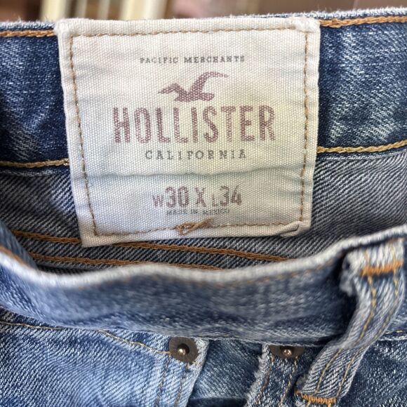 Hollister Jeans Men 30X34 Blue Distressed Worn Street School Casual Work Ranch - Picture 8 of 9